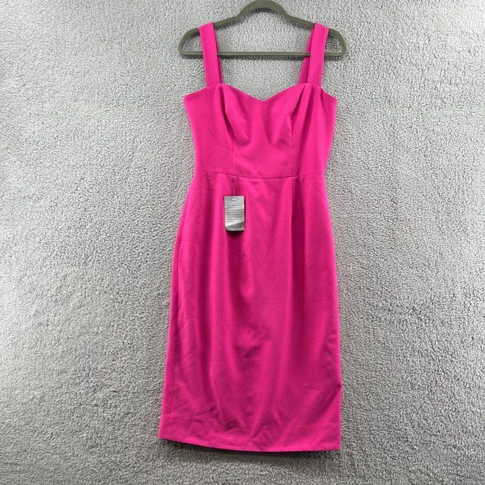 DRESS THE POPULATION Nicole Hot Pink Midi Sweetheart Dress Barbiecore NWT - Picture 2 of 12